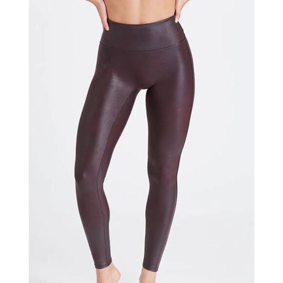 SPANX Wine Colored Faux Leather Leggings Size M - Picture 1 of 7